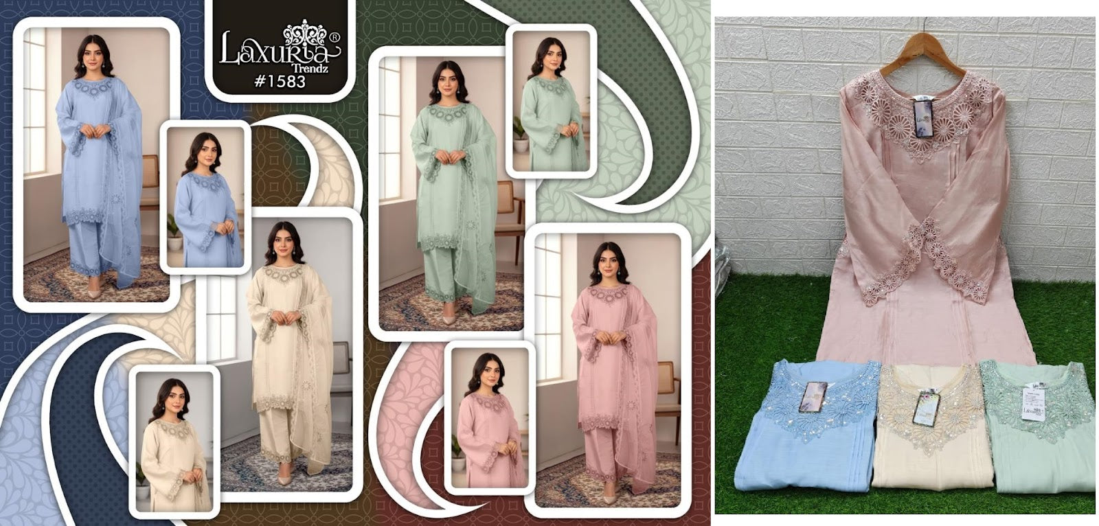 Design 1583 Laxuria Trendz Roman Pakistani Readymade Suits Manufacturer India