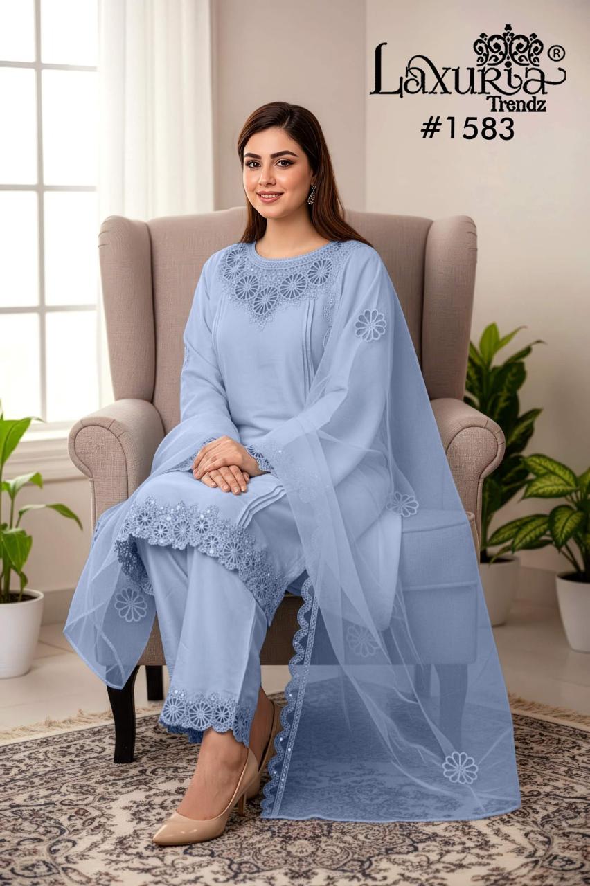 Design 1583 Laxuria Trendz Roman Pakistani Readymade Suits Manufacturer India