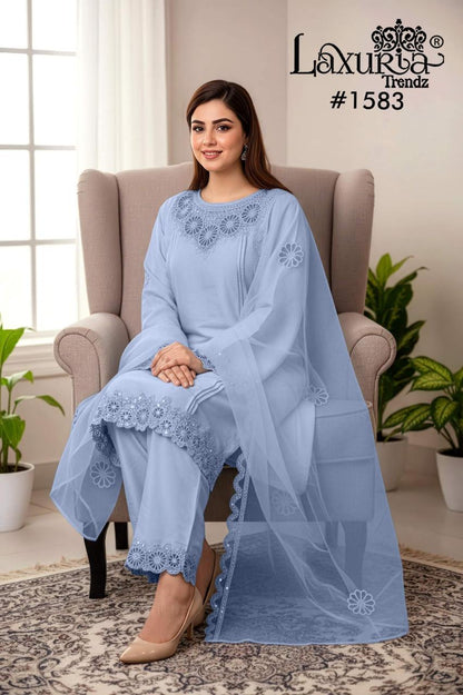 Design 1583 Laxuria Trendz Roman Pakistani Readymade Suits Manufacturer India