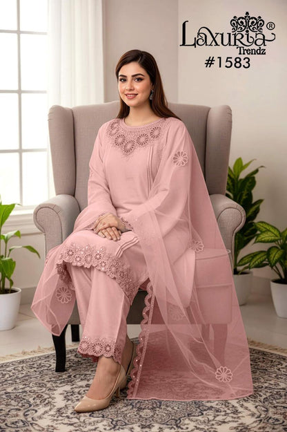 Design 1583 Laxuria Trendz Roman Pakistani Readymade Suits Manufacturer India