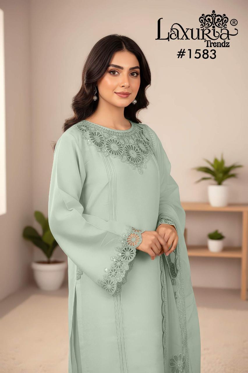 Design 1583 Laxuria Trendz Roman Pakistani Readymade Suits Manufacturer India