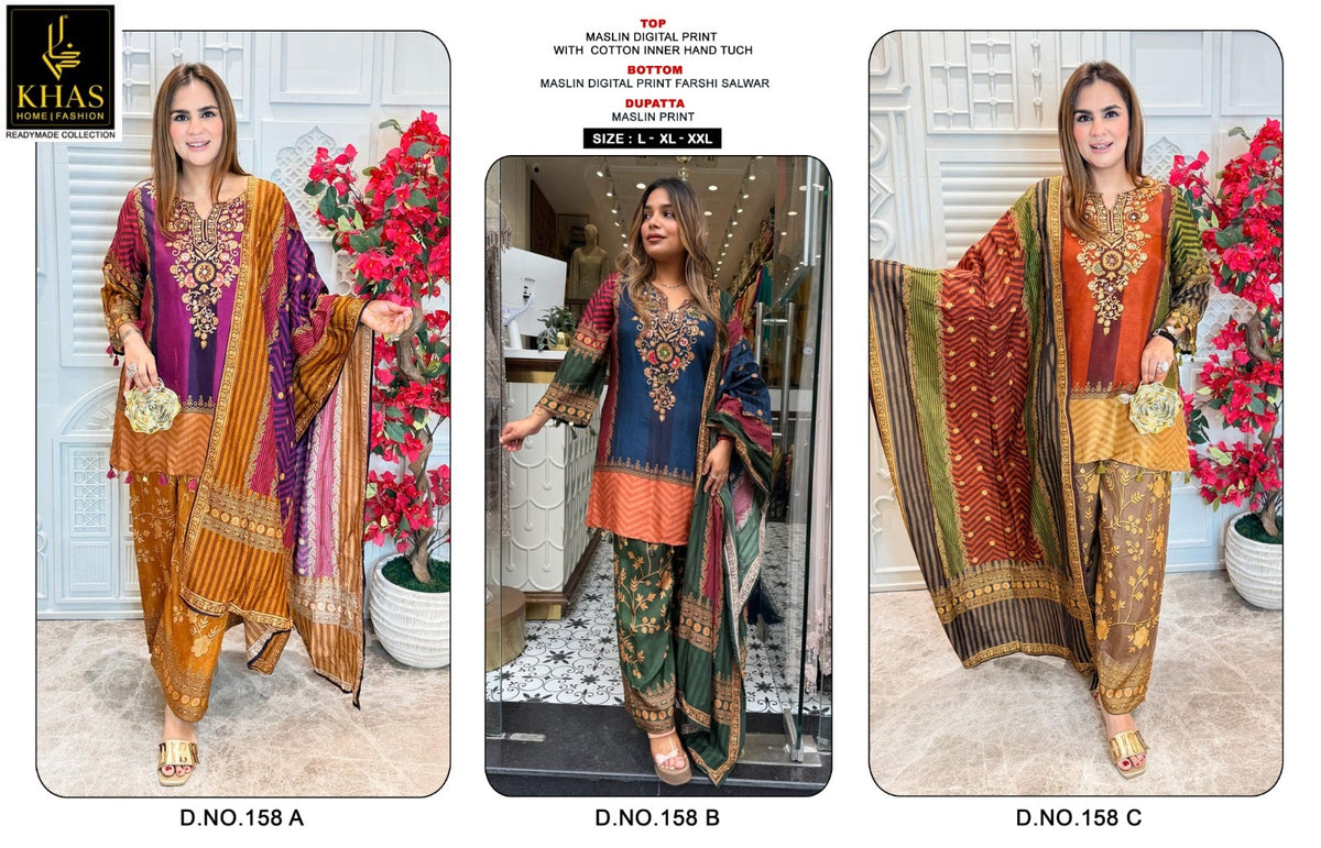 Design 158 Khas Maslin Pakistani Readymade Suits Supplier India