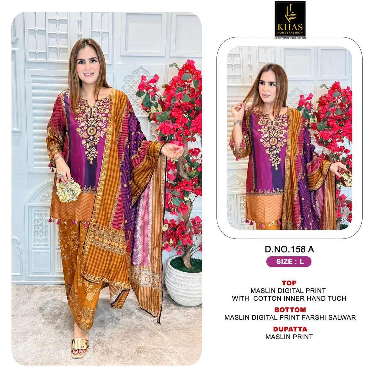 Design 158 Khas Maslin Pakistani Readymade Suits Supplier India