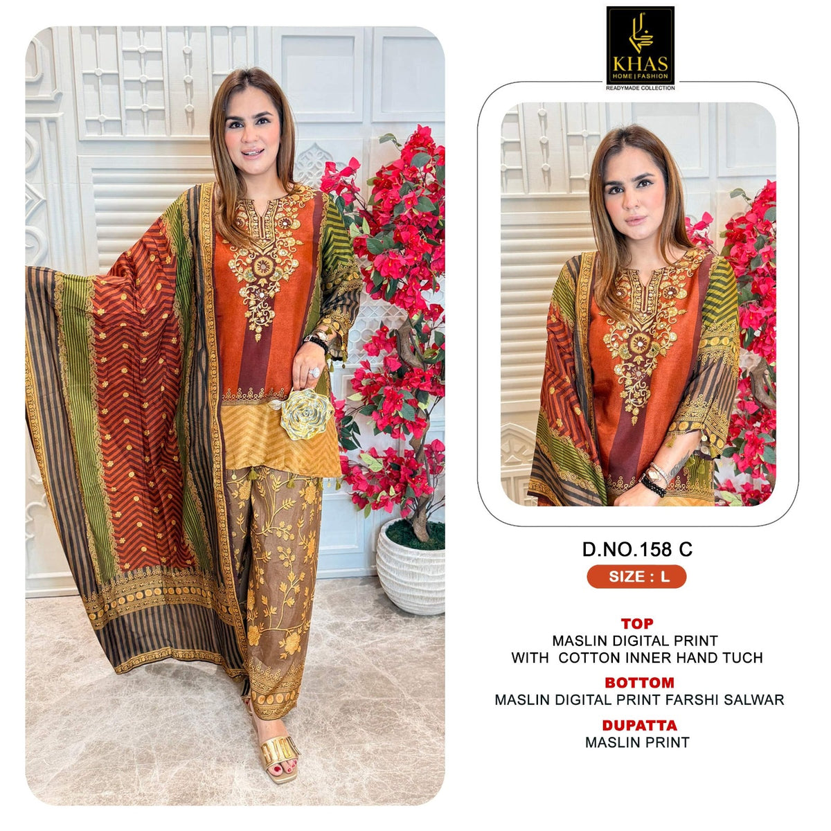 Design 158 Khas Maslin Pakistani Readymade Suits Supplier India