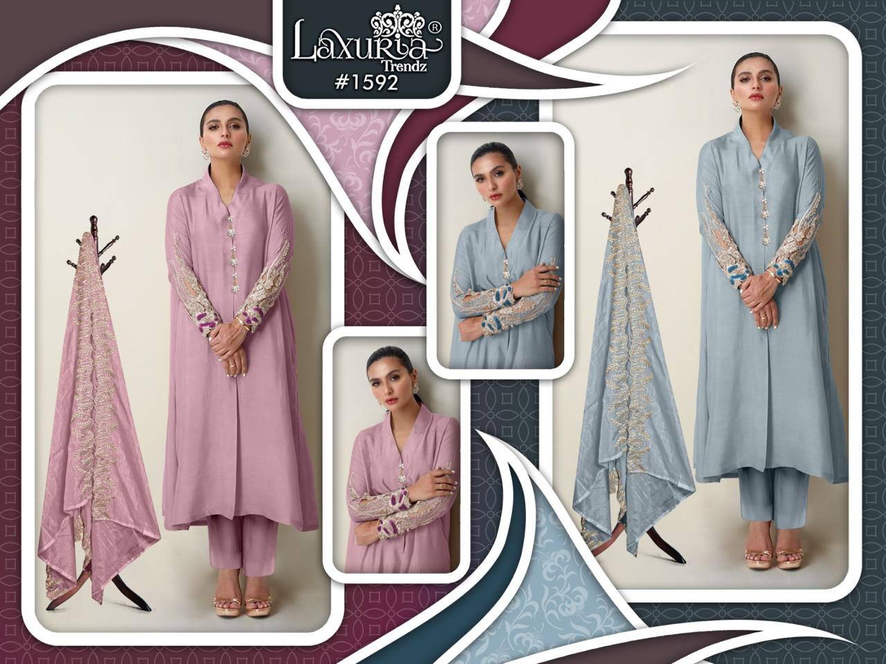 Design 1592 Laxuria Trendz Satin Pakistani Readymade Suits Wholesale