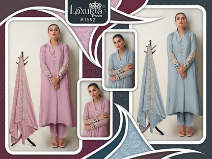 Design 1592 Laxuria Trendz Satin Pakistani Readymade Suits Wholesale