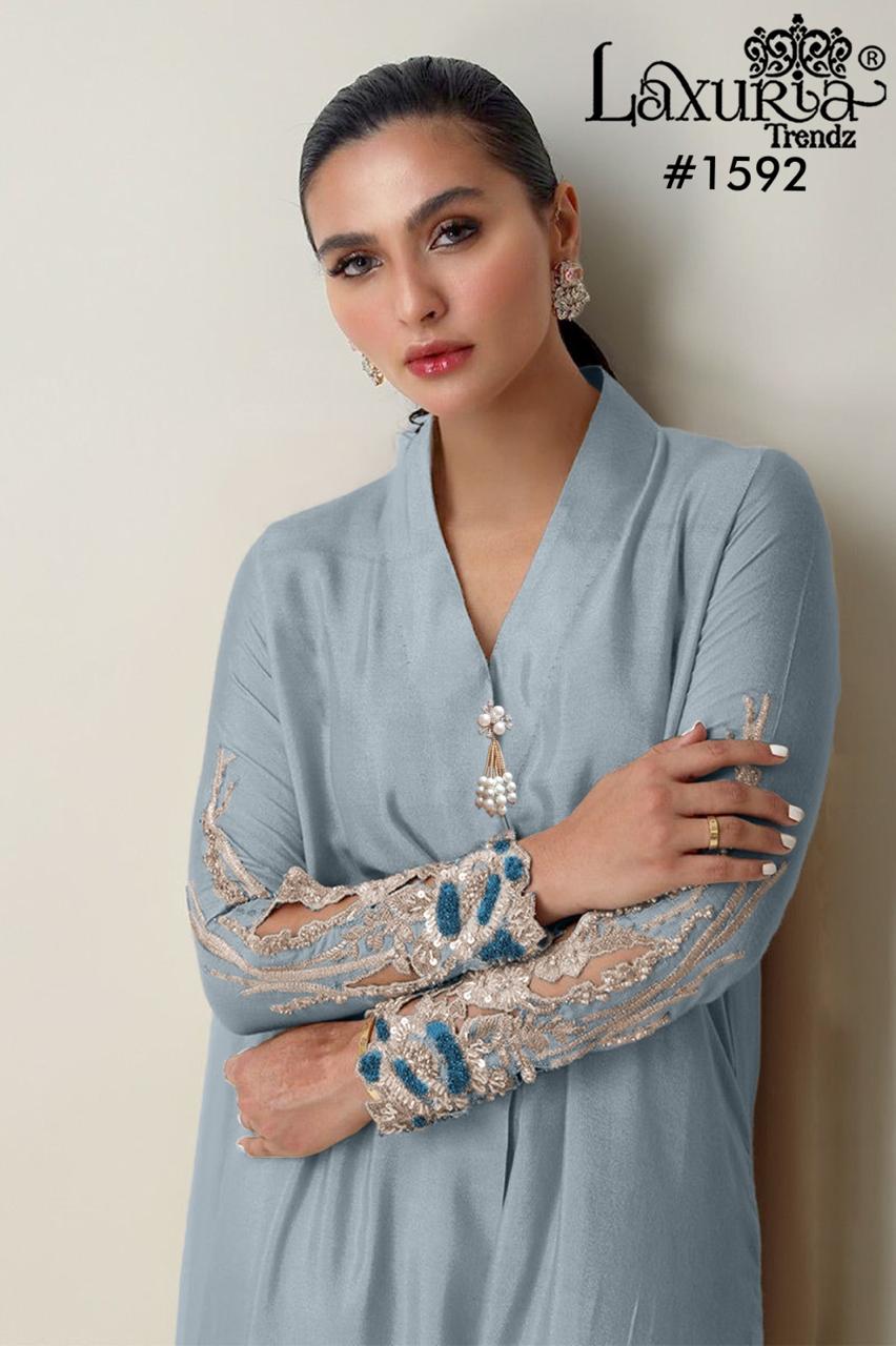 Design 1592 Laxuria Trendz Satin Pakistani Readymade Suits Wholesale