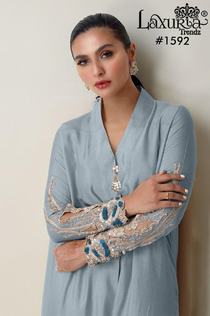 Design 1592 Laxuria Trendz Satin Pakistani Readymade Suits Wholesale
