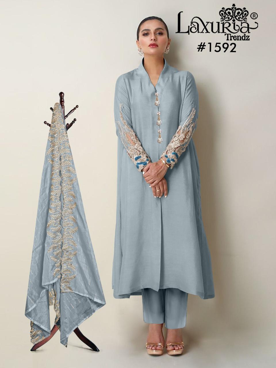 Design 1592 Laxuria Trendz Satin Pakistani Readymade Suits Wholesale