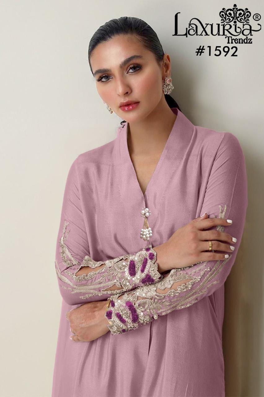 Design 1592 Laxuria Trendz Satin Pakistani Readymade Suits Wholesale