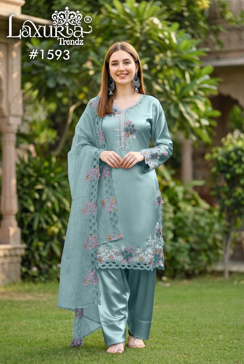 Design 1593 Laxuria Trendz Satin Pakistani Readymade Suits Manufacturer Ahmedabad