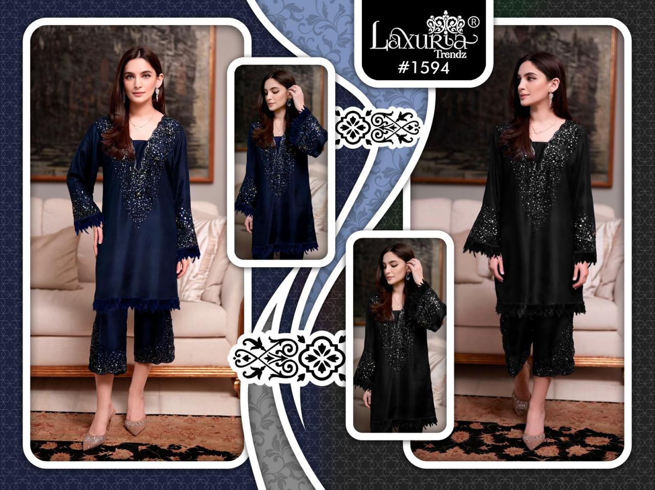 Design 1594 Laxuria Trendz Satin Kurti Pant Set Supplier India