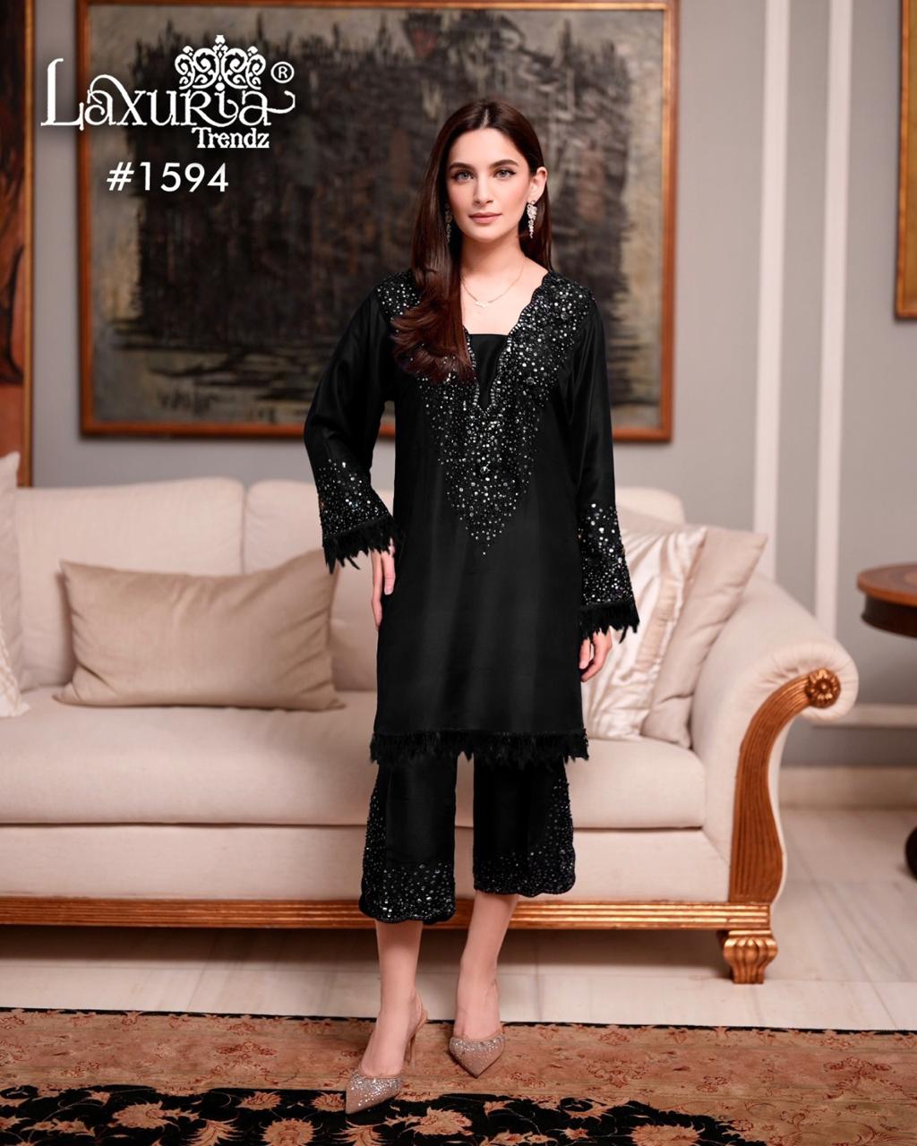 Design 1594 Laxuria Trendz Satin Kurti Pant Set Supplier India