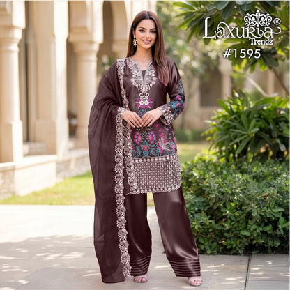 Design 1595 Laxuria Trendz Satin Pakistani Readymade Suits Wholesaler