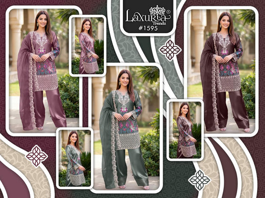 Design 1595 Laxuria Trendz Satin Pakistani Readymade Suits Wholesaler