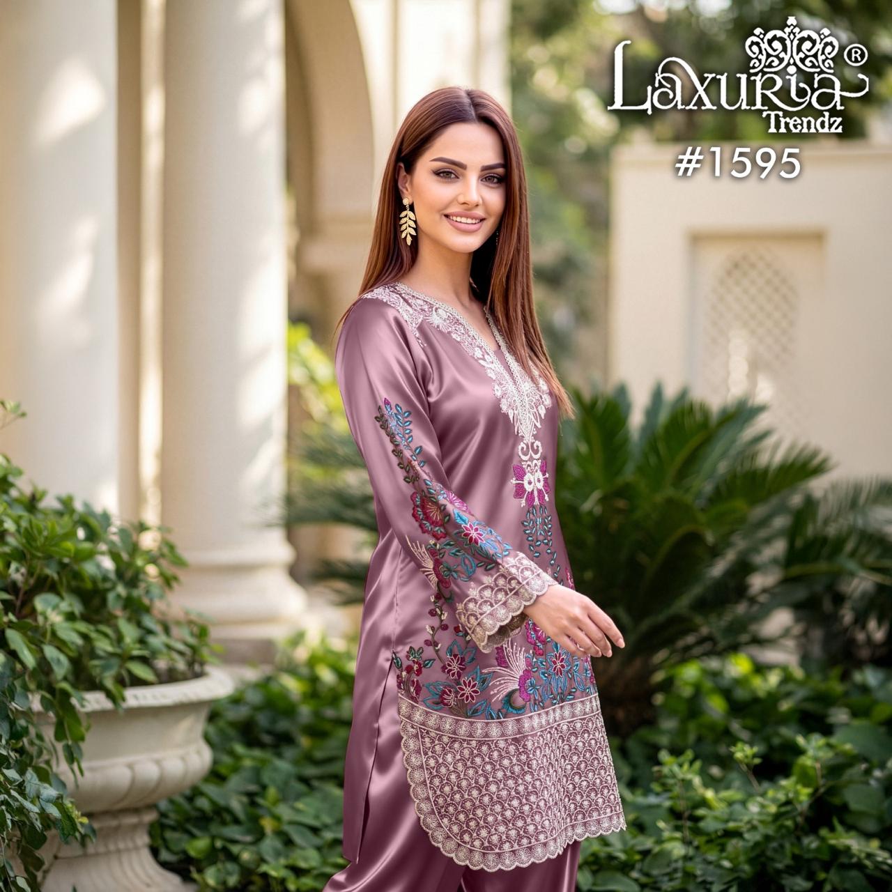 Design 1595 Laxuria Trendz Satin Pakistani Readymade Suits Wholesaler