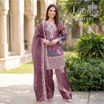 Design 1595 Laxuria Trendz Satin Pakistani Readymade Suits Wholesaler