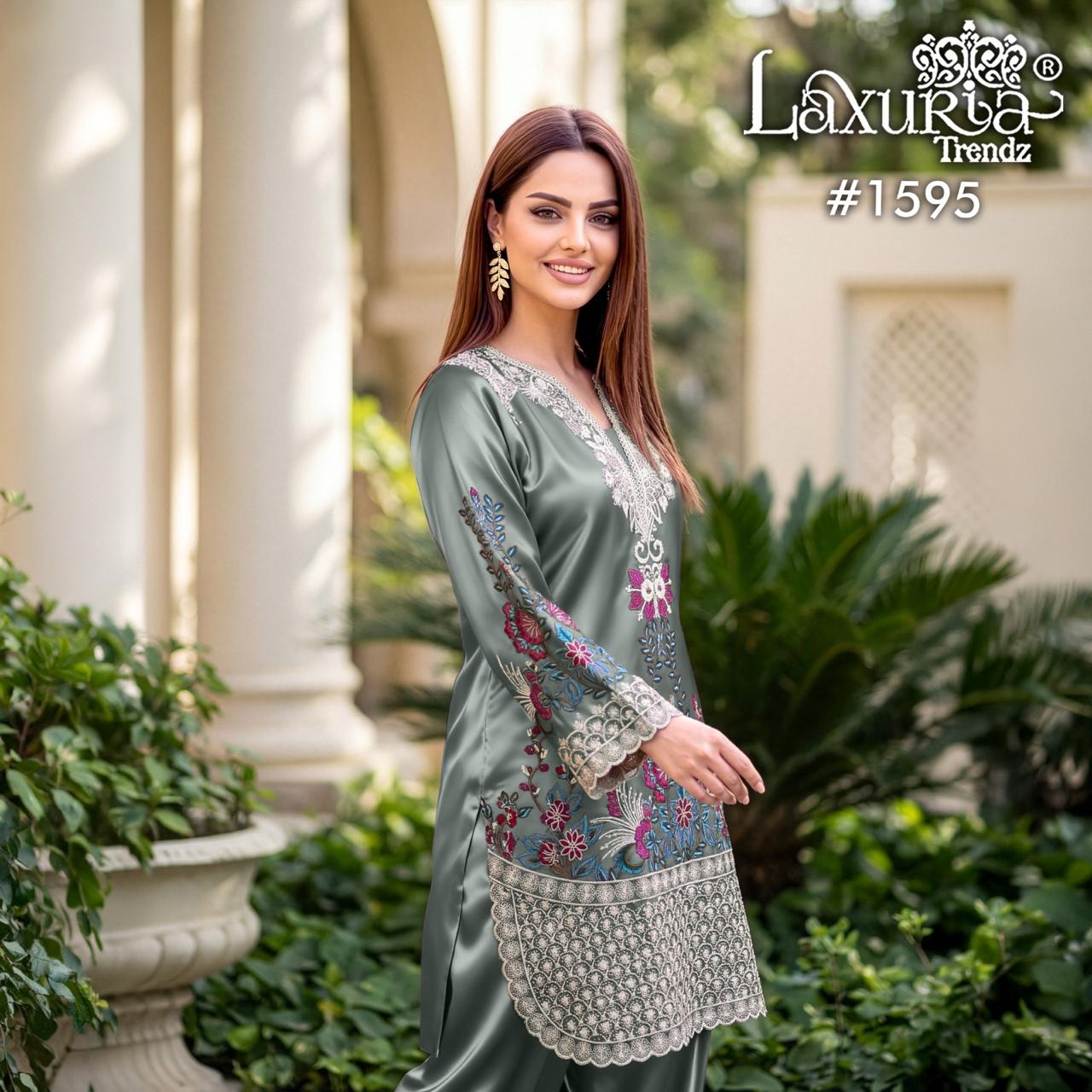 Design 1595 Laxuria Trendz Satin Pakistani Readymade Suits Wholesaler