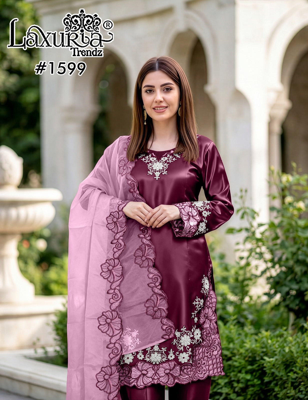Design 1599 Plus Size Laxuria Trendz Satin Pakistani Readymade Suits Manufacturer Gujarat