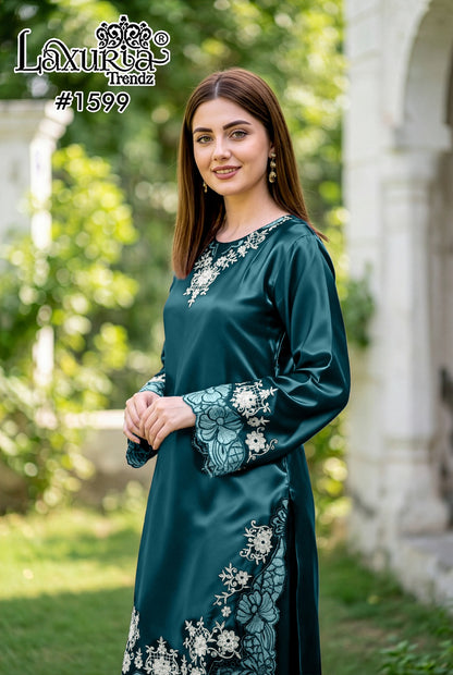 Design 1599 Plus Size Laxuria Trendz Satin Pakistani Readymade Suits Manufacturer Gujarat