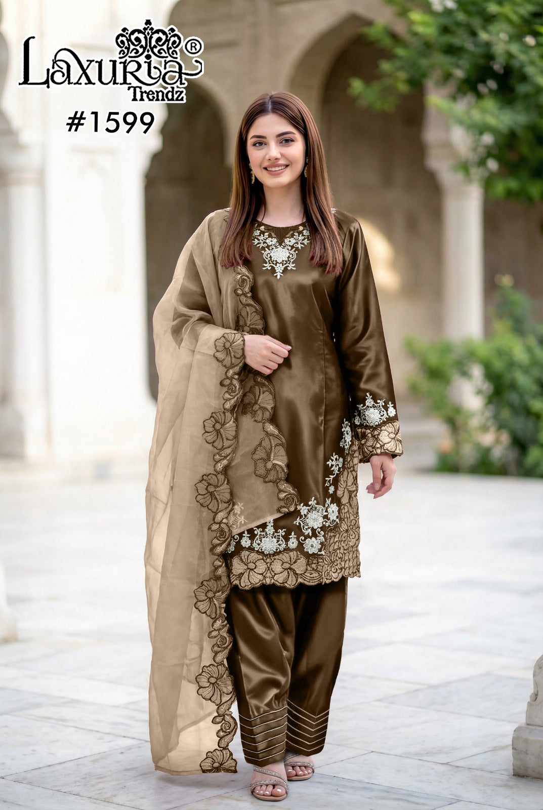 Design 1599 Plus Size Laxuria Trendz Satin Pakistani Readymade Suits Manufacturer Gujarat