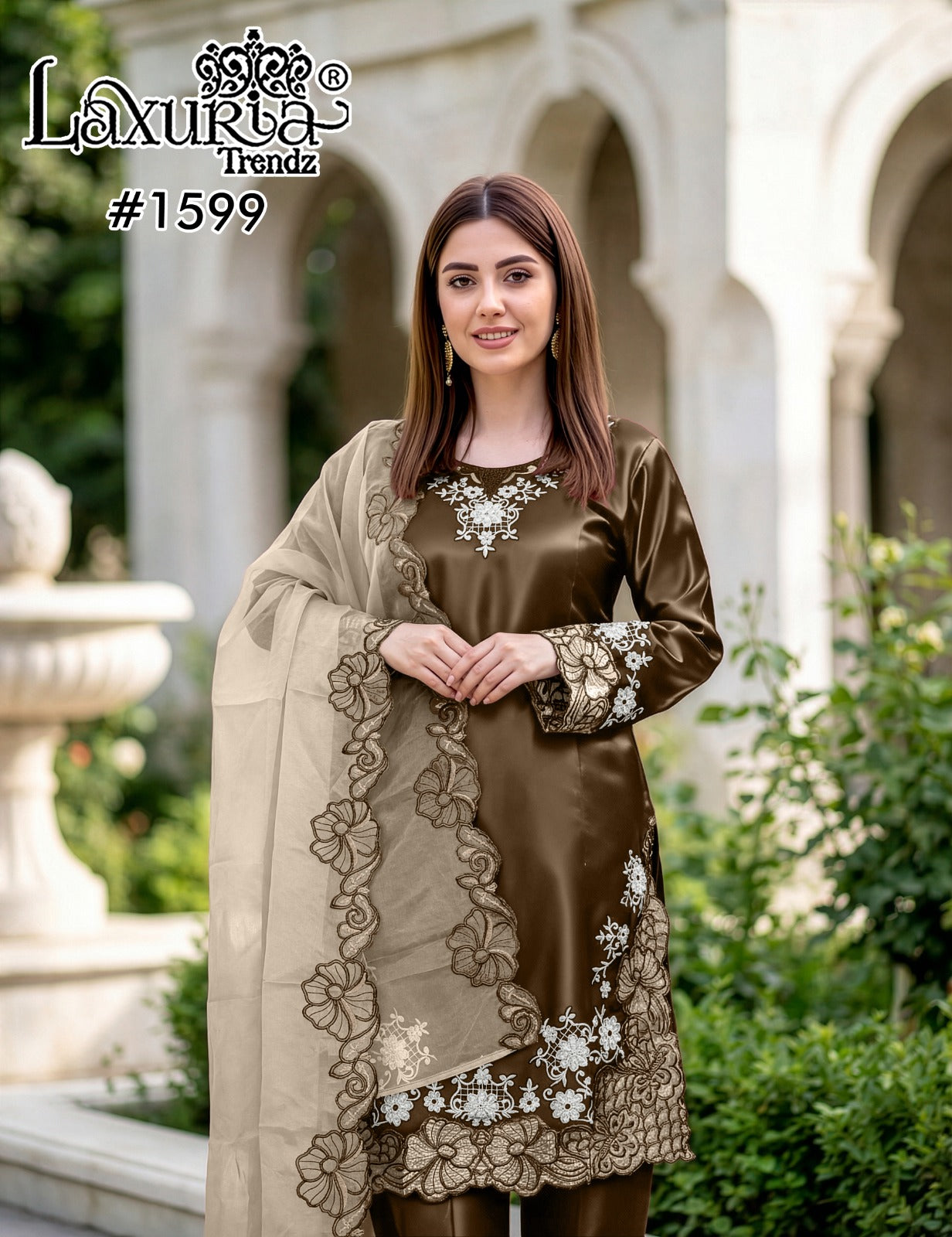 Design 1599 Plus Size Laxuria Trendz Satin Pakistani Readymade Suits Manufacturer Gujarat