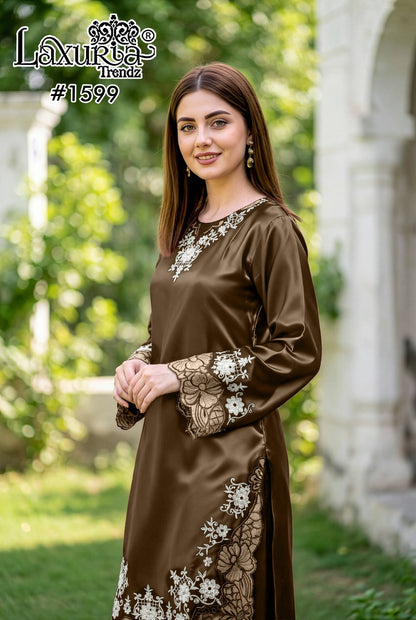 Design 1599 Plus Size Laxuria Trendz Satin Pakistani Readymade Suits Manufacturer Gujarat