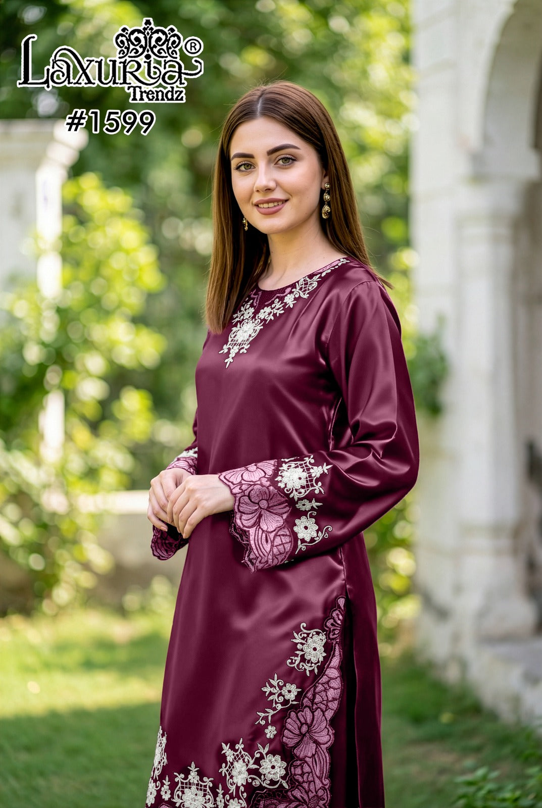 Design 1599 Plus Size Laxuria Trendz Satin Pakistani Readymade Suits Manufacturer Gujarat