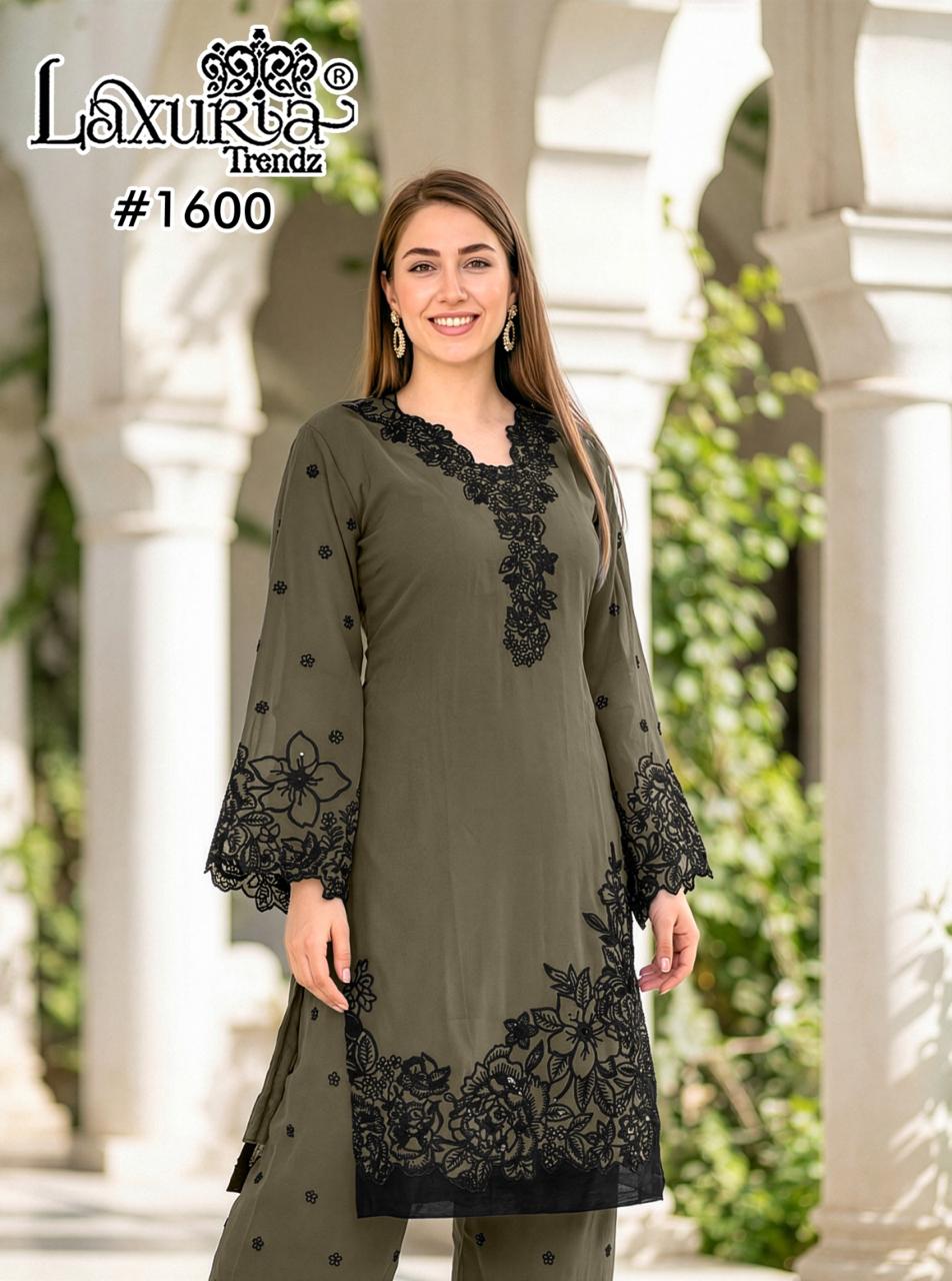 Design 1600 Laxuria Trendz Fox Georgette Pakistani Readymade Suits Supplier India