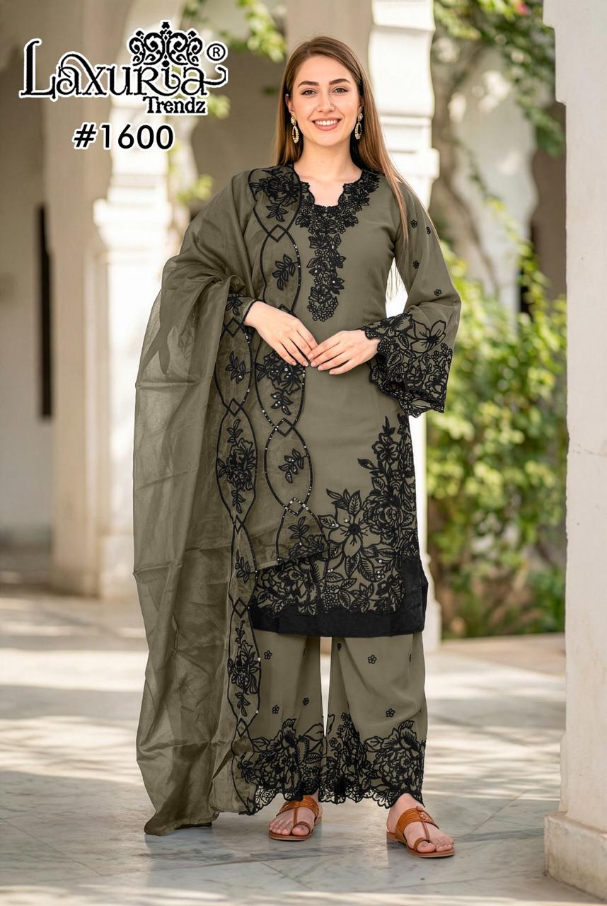 Design 1600 Laxuria Trendz Fox Georgette Pakistani Readymade Suits Supplier India