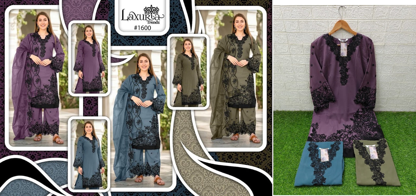 Design 1600 Laxuria Trendz Fox Georgette Pakistani Readymade Suits Supplier India