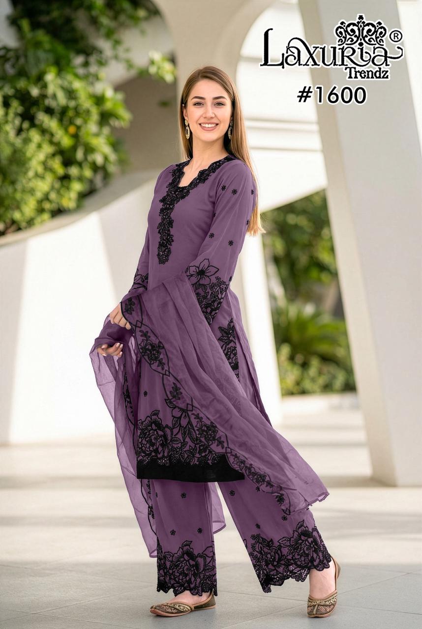 Design 1600 Laxuria Trendz Fox Georgette Pakistani Readymade Suits Supplier India