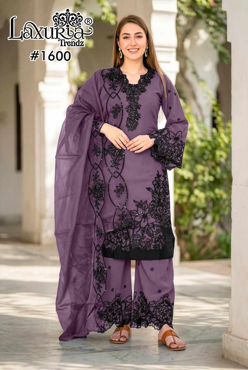 Design 1600 Laxuria Trendz Fox Georgette Pakistani Readymade Suits Supplier India