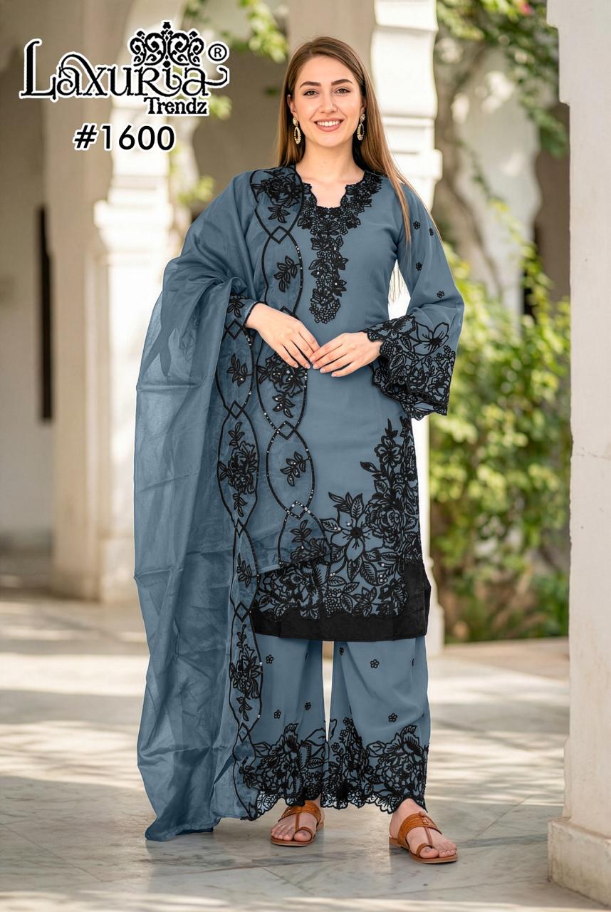 Design 1600 Laxuria Trendz Fox Georgette Pakistani Readymade Suits Supplier India