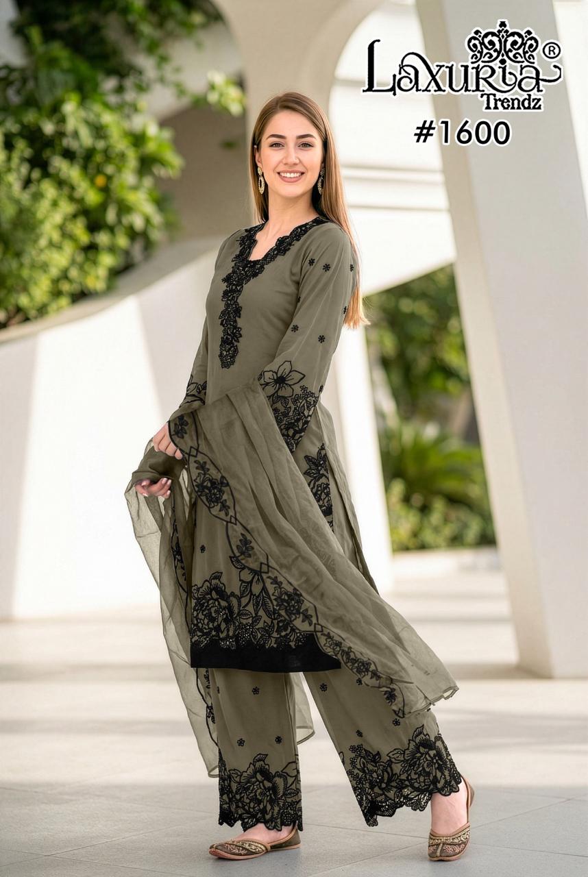 Design 1600 Laxuria Trendz Fox Georgette Pakistani Readymade Suits Supplier India