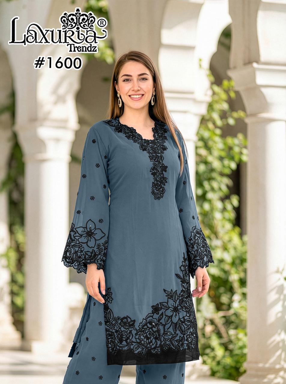 Design 1600 Laxuria Trendz Fox Georgette Pakistani Readymade Suits Supplier India