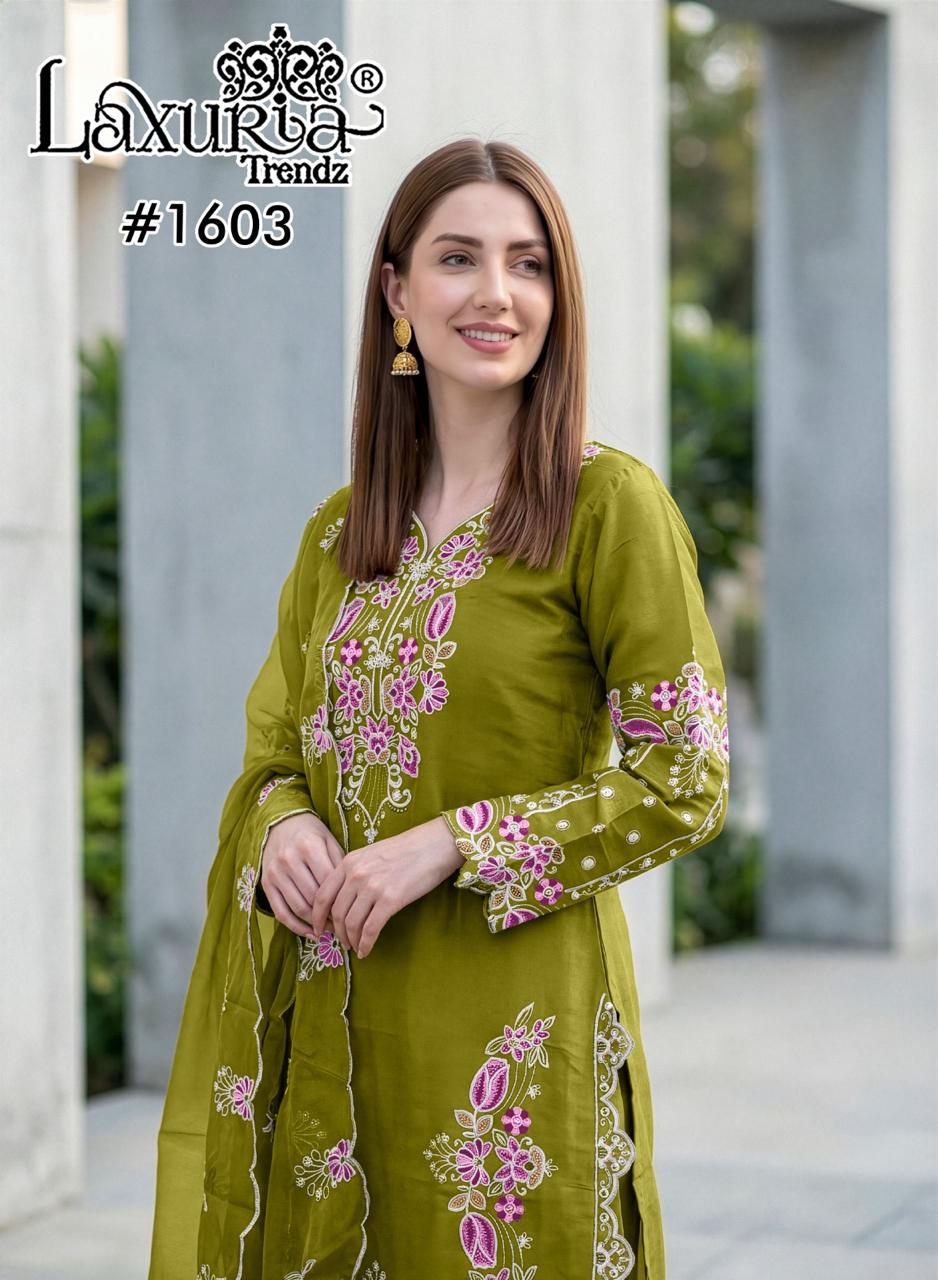 Design 1603 Laxuria Trendz Roman Pakistani Readymade Suits Wholesale Price