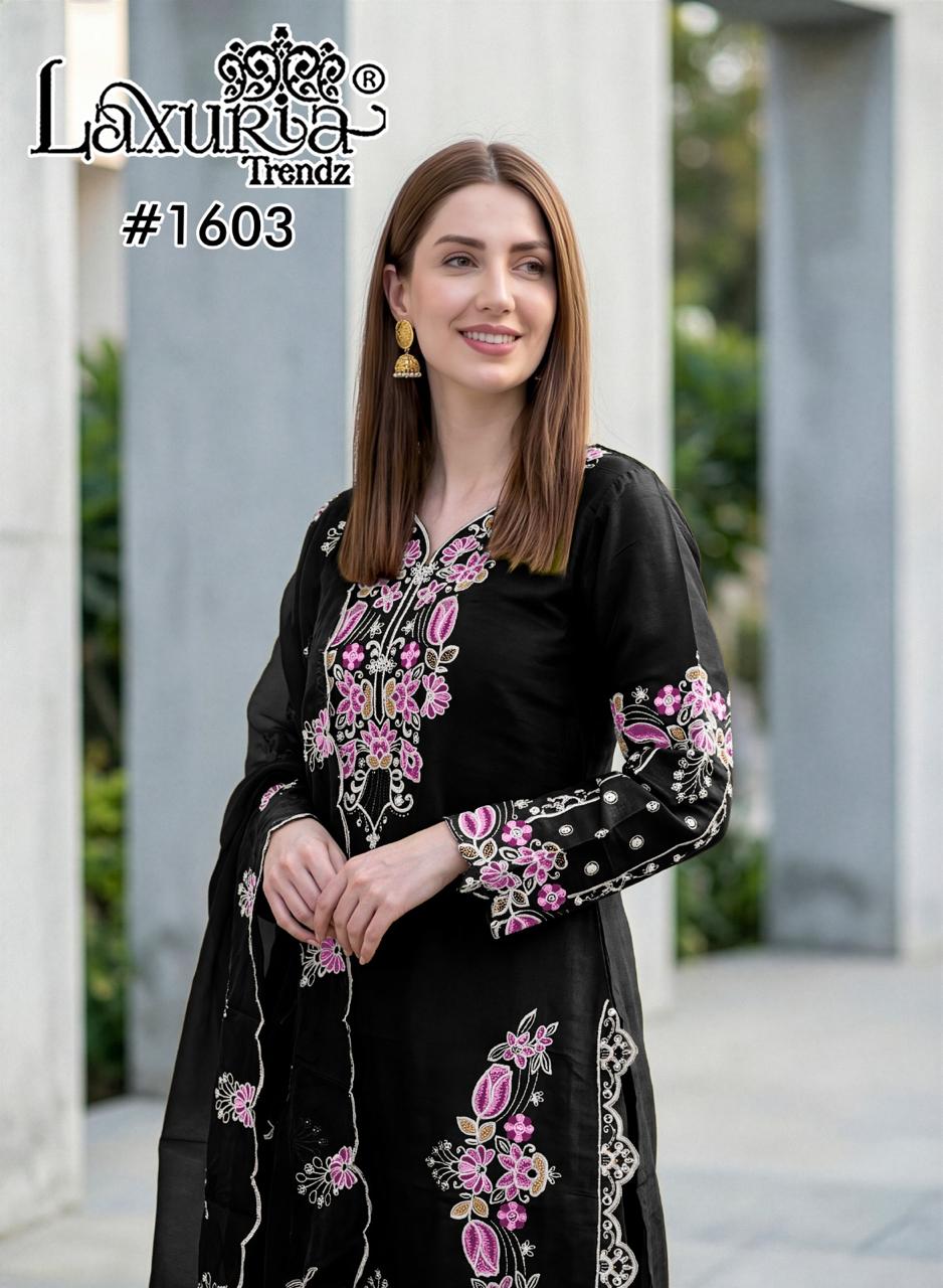 Design 1603 Laxuria Trendz Roman Pakistani Readymade Suits Wholesale Price