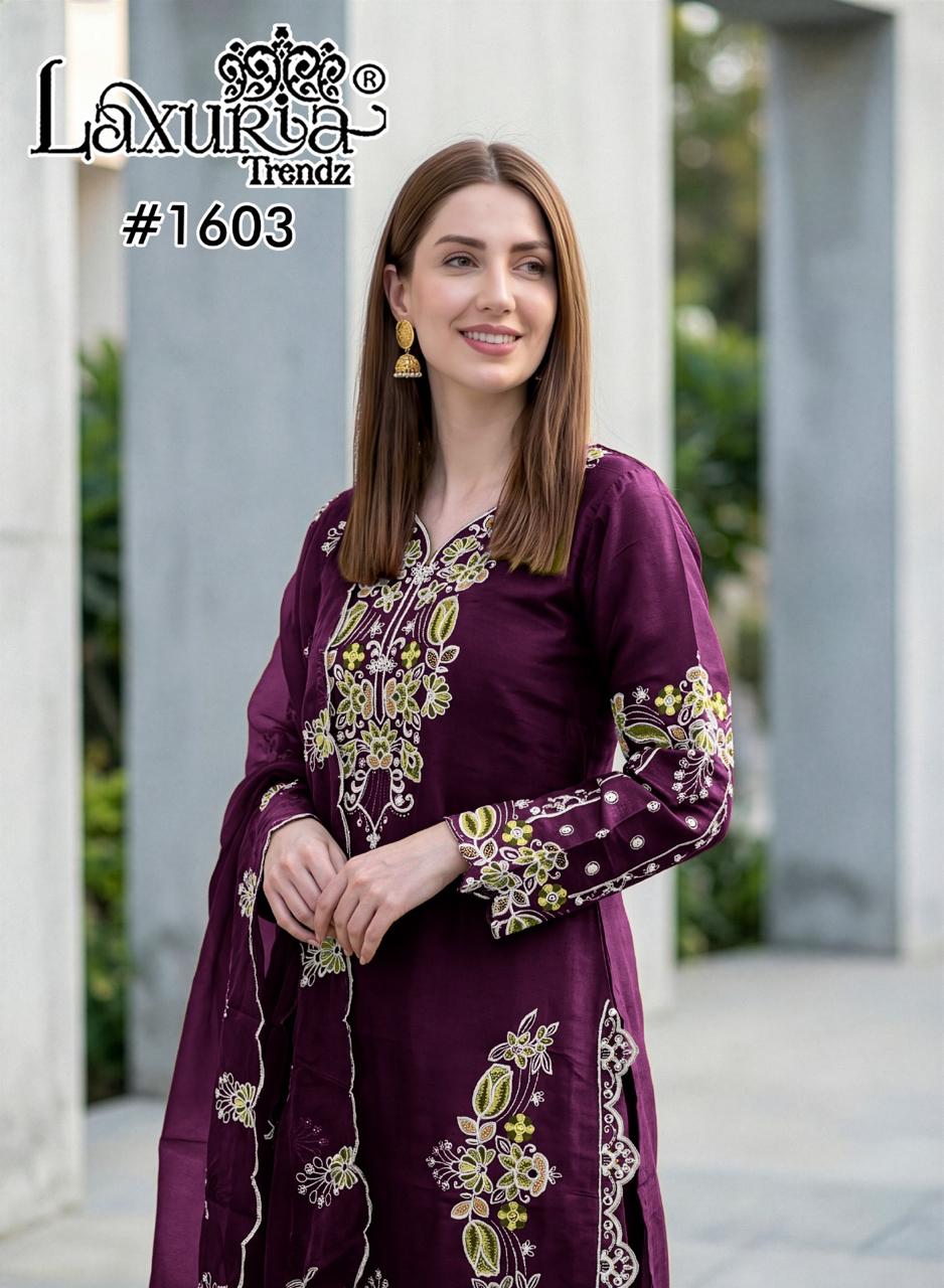 Design 1603 Laxuria Trendz Roman Pakistani Readymade Suits Wholesale Price