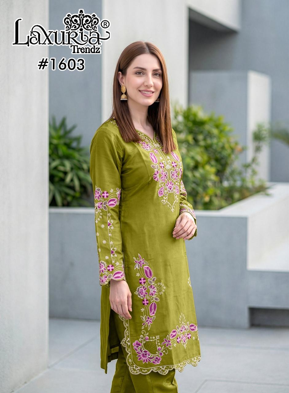 Design 1603 Laxuria Trendz Roman Pakistani Readymade Suits Wholesale Price