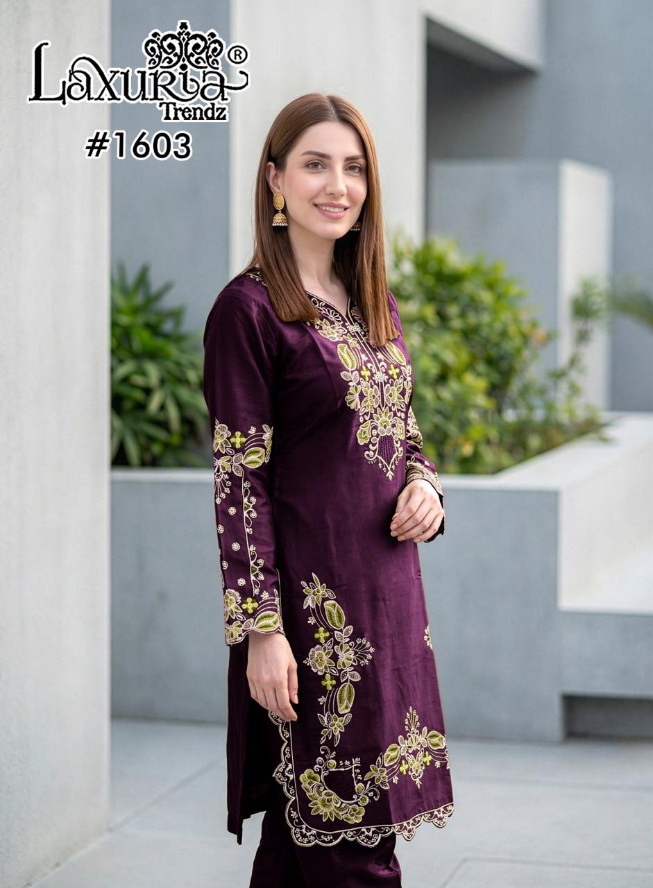 Design 1603 Laxuria Trendz Roman Pakistani Readymade Suits Wholesale Price