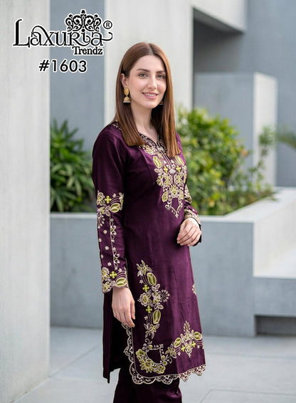 Design 1603 Laxuria Trendz Roman Pakistani Readymade Suits Wholesale Price