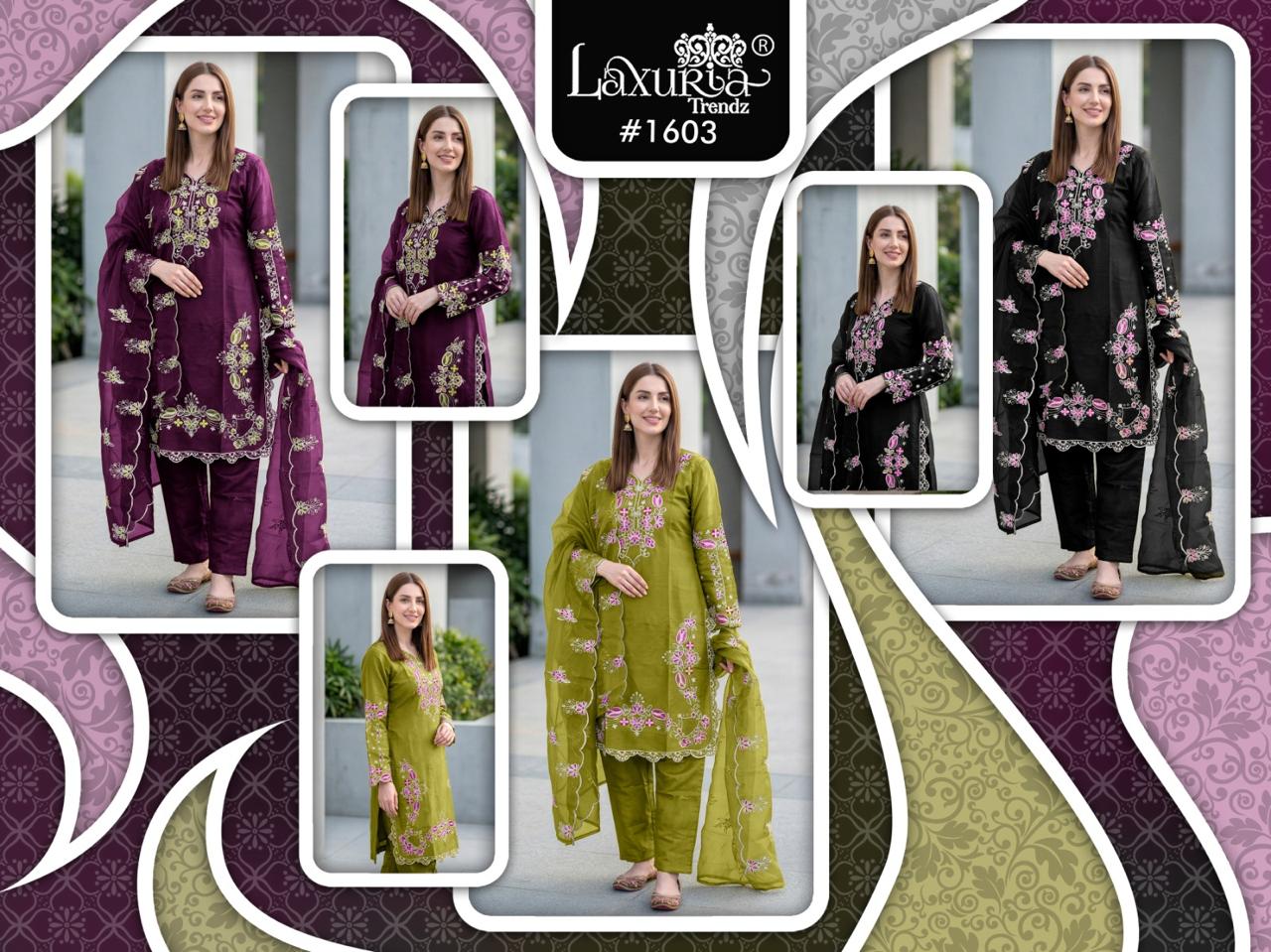 Design 1603 Laxuria Trendz Roman Pakistani Readymade Suits Wholesale Price