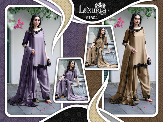 Design 1604 Laxuria Trendz Satin Pakistani Readymade Suits Wholesaler