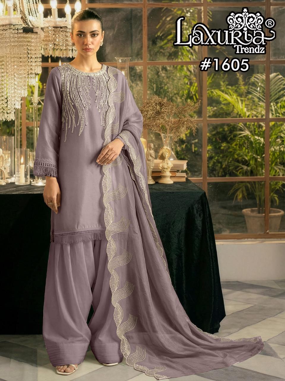 Design 1605 Laxuria Trendz Satin Pakistani Readymade Suits Manufacturer Ahmedabad