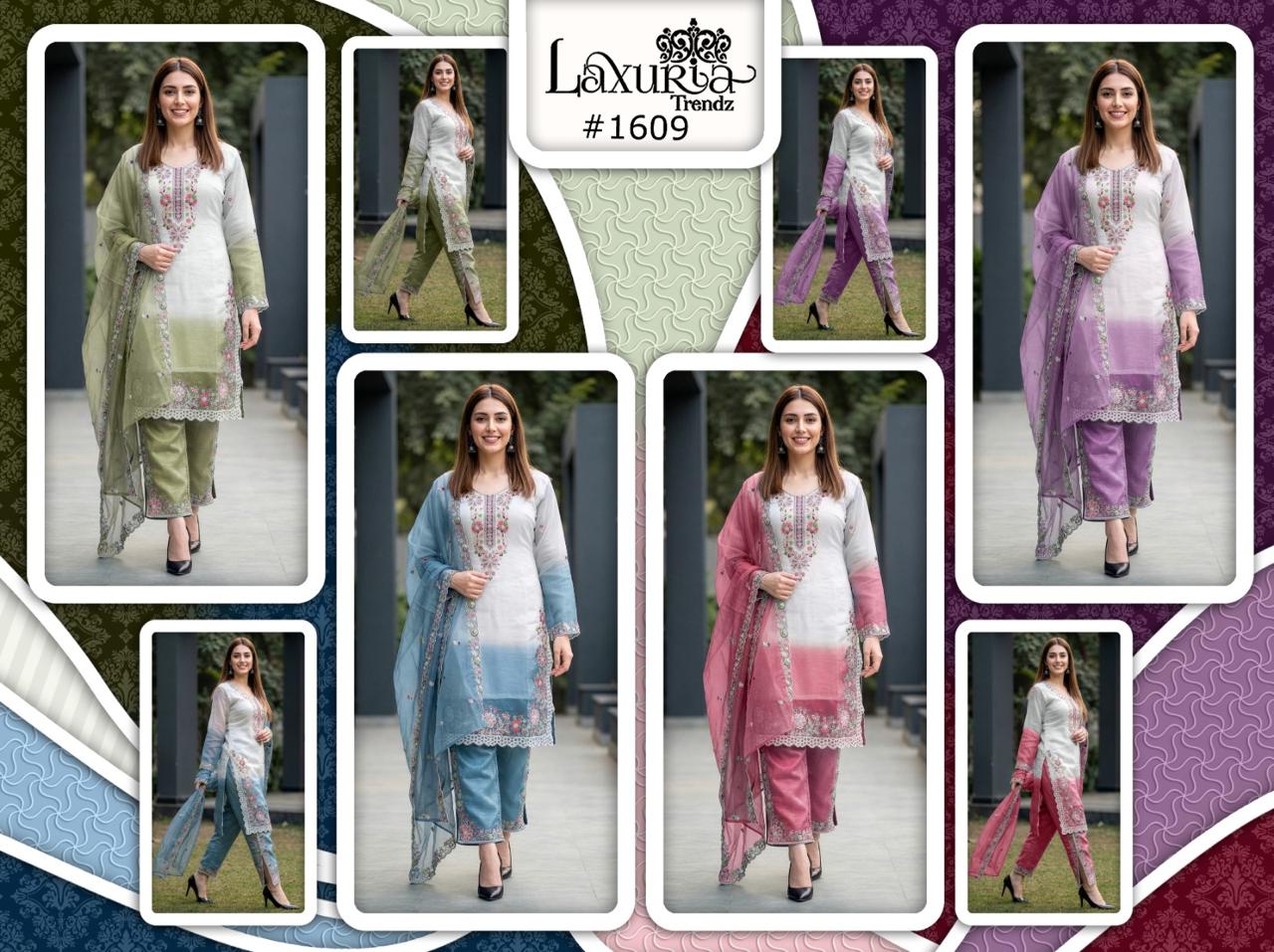 Design 1609 Laxuria Trendz Pakistani Readymade Suits Supplier India