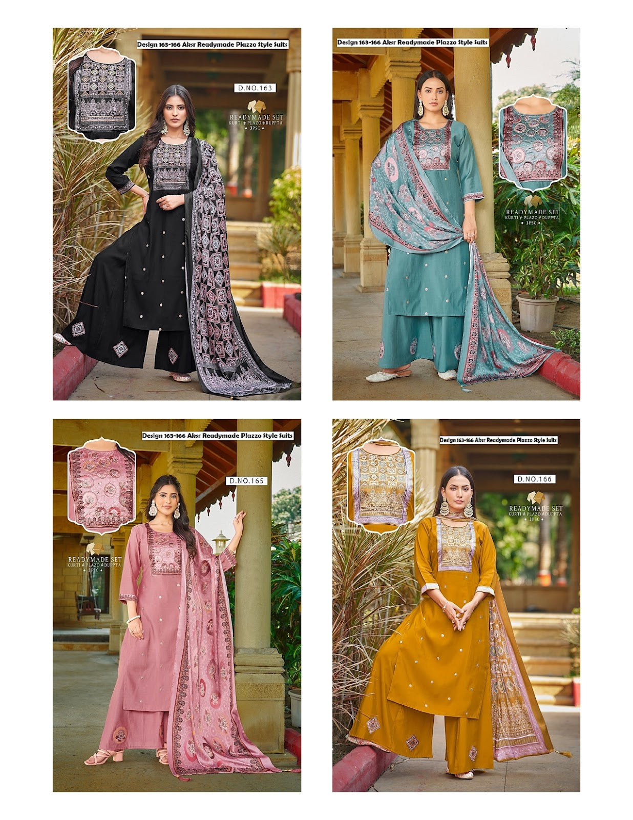 Design 163-166 Aksr Vatican Readymade Plazzo Style Suits Manufacturer Gujarat