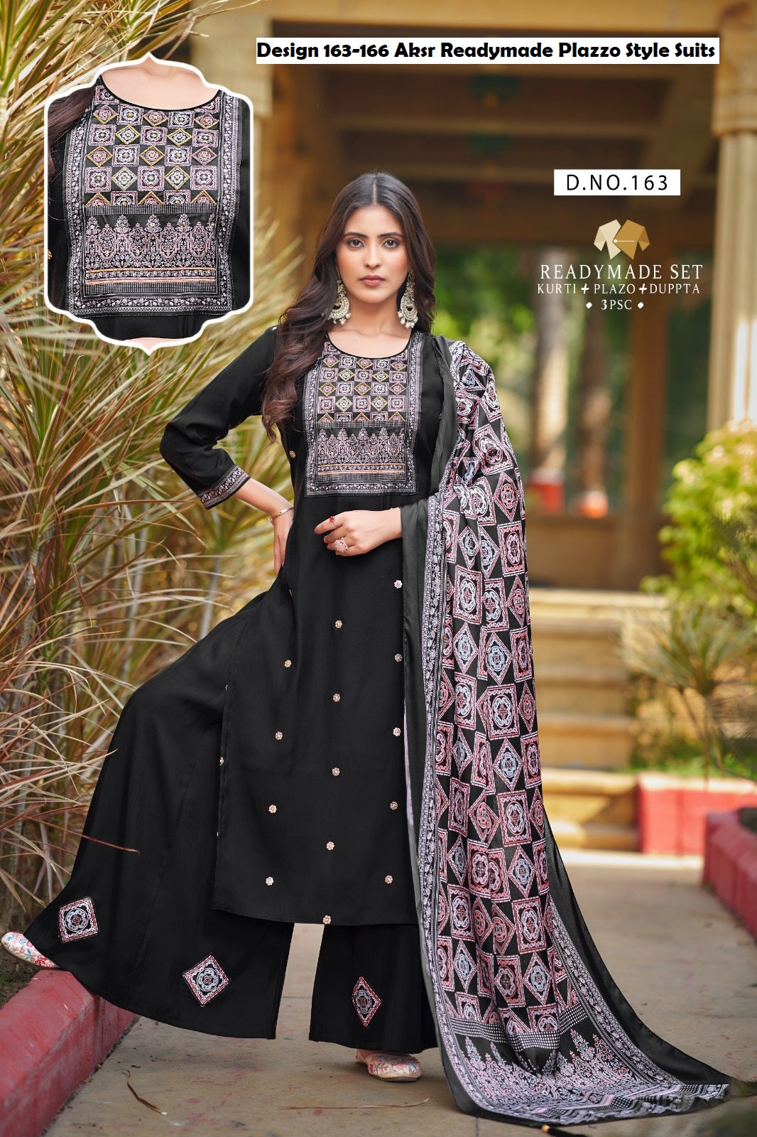 Design 163-166 Aksr Vatican Readymade Plazzo Style Suits Manufacturer Gujarat