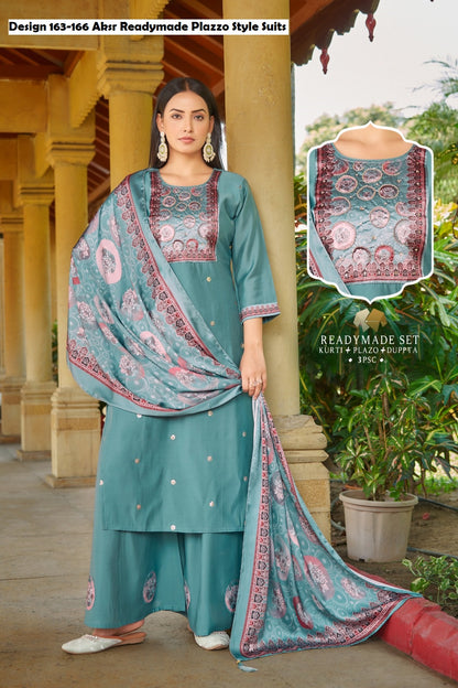 Design 163-166 Aksr Vatican Readymade Plazzo Style Suits Manufacturer Gujarat