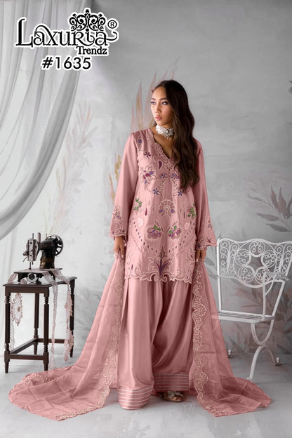 Design 1635 Laxuria Trendz Satin Pakistani Readymade Suits Wholesale Price